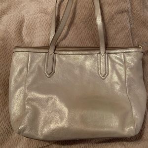 Fossil Sydney Tote in Soft Gold Metallic Leather